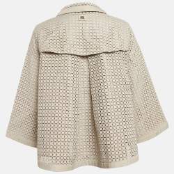 CH Carolina Herrera Beige Broderie Anglaise Eyelet Synthetic Zip-Up Jacket S