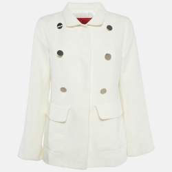 CH Carolina Herrera Cream Gabardine Double Breasted Jacket S