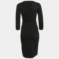 Pre Owned CH Carolina Herrera Black Pointelle Knit V-Neck Bodycon Dress XS