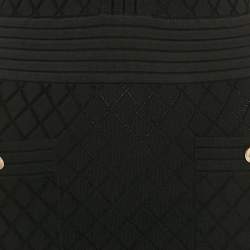 Pre Owned CH Carolina Herrera Black Pointelle Knit V-Neck Bodycon Dress XS