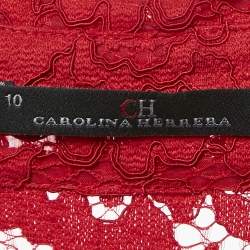 مملوكة مسبقًا CH Carolina Herrera Red Floral Lace Button Front Maxi Shirt Dress L