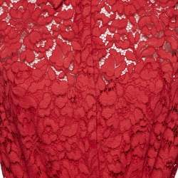 مملوكة مسبقًا CH Carolina Herrera Red Floral Lace Button Front Maxi Shirt Dress L