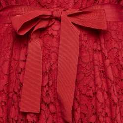 مملوكة مسبقًا CH Carolina Herrera Red Floral Lace Button Front Maxi Shirt Dress L