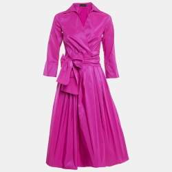 Pre Owned CH Carolina Herrera Pink Nylon Button Front Midi Wrap Dress S