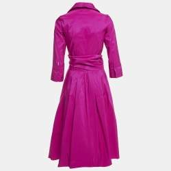 Pre Owned CH Carolina Herrera Pink Nylon Button Front Midi Wrap Dress S