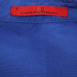 Pre Owned Carolina Herrera Royal Blue Taffeta Pocketed Flared Shirt Dress M