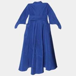 Pre Owned Carolina Herrera Royal Blue Taffeta Pocketed Flared Shirt Dress M