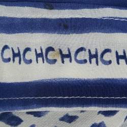 CH Carolina Herrera White/Blue Printed Silk Tie-Up Button Front Blouse L