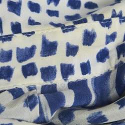 CH Carolina Herrera White/Blue Printed Silk Tie-Up Button Front Blouse L
