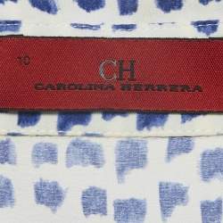 CH Carolina Herrera White/Blue Printed Silk Tie-Up Button Front Blouse L