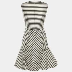 CH Carolina Herrera Cream/Black Striped Cotton Blend Sleeveless Midi Dress M