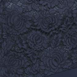 Pre Owned CH Carolina Herrera Navy Blue Floral Lace Short Sleeve Top S