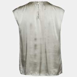 Pre Owned CH Carolina Herrera Metallic Grey Silk Satin Top S