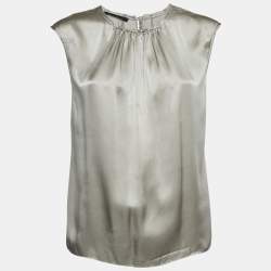 Pre Owned CH Carolina Herrera Metallic Grey Silk Satin Top S