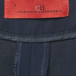 CH Carolina Herrera Navy Blue Crepe Straight Leg Trousers S