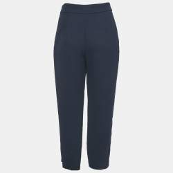 CH Carolina Herrera Navy Blue Crepe Pleated Formal Trousers XS