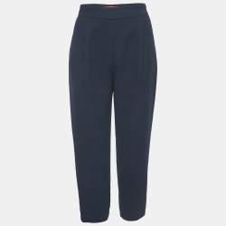 CH Carolina Herrera Navy Blue Crepe Pleated Formal Trousers XS