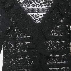 CH Carolina Herrera Black Lace Ruffled Top S
