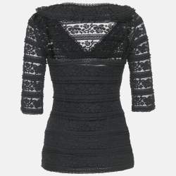 CH Carolina Herrera Black Lace Ruffled Top S