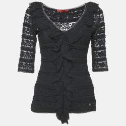 CH Carolina Herrera Black Lace Ruffled Top S
