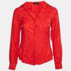 CH Carolina Herrera Red CH Flora Jacquard Satin Shirt S