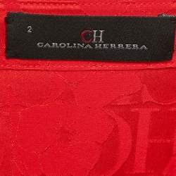 Pre Owned CH Carolina Herrera Red CH Flora Jacquard Satin Shirt S