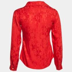 Pre Owned CH Carolina Herrera Red CH Flora Jacquard Satin Shirt S