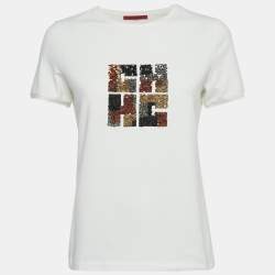 CH Carolina Herrera White Sequin Embroidered Jersey T-Shirt S