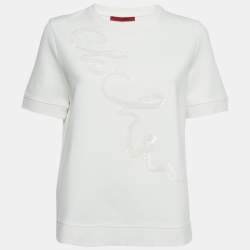 CH Carolina Herrera White Sequin Embroidered Jersey T-Shirt M