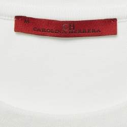 مملوكة مسبقًا CH Carolina Herrera White Sequin Embroidered Jersey T-Shirt M