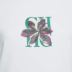 Pre Owned تي شيرت جيرسي سي إتش كارولينا هيريرا مطرز بشعار الزهور أبيض مقاس صغير - سمول