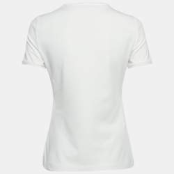 Pre Owned CH Carolina Herrera White Logo Embellished Cotton Knit T-Shirt S