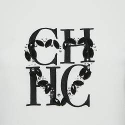 Pre Owned CH Carolina Herrera White Logo Embellished Cotton Knit T-Shirt S