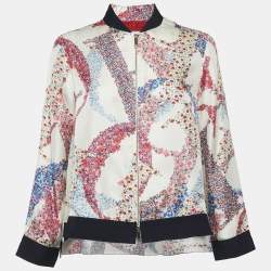 CH Carolina Herrera White Floral Print Silk Zip-Up Jacket S