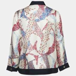 CH Carolina Herrera White Floral Print Silk Zip-Up Jacket S