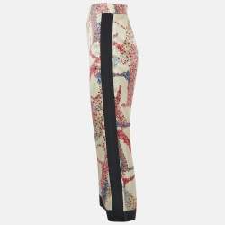 Pre Owned CH Carolina Herrera White Floral Print Silk Wide-Leg Trousers XS