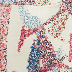 Pre Owned CH Carolina Herrera White Floral Print Silk Wide-Leg Trousers XS