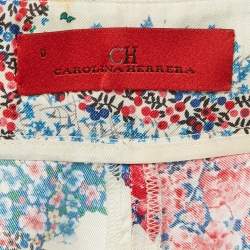 Pre Owned CH Carolina Herrera White Floral Print Silk Wide-Leg Trousers XS