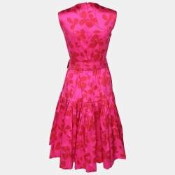 CH Carolina Herrera Pink/Red Jacquard Farm Rio Print Midi Dress S