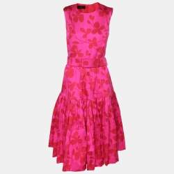 CH Carolina Herrera Pink/Red Jacquard Farm Rio Print Midi Dress S