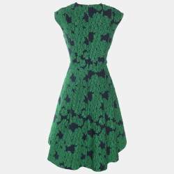 مملوكة مسبقًا CH Carolina Herrera Blue/Green Floral Jacquard Midi Dress M