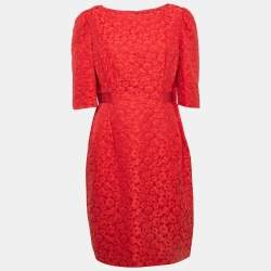 Pre Owned CH Carolina Herrera Red Floral Jacquard Mini Dress XL