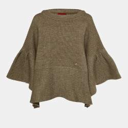 CH Carolina Herrera Brown Wool & Alpaca Knit Poncho One Size