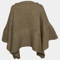 CH Carolina Herrera Brown Wool & Alpaca Knit Poncho One Size