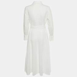 CH Carolina Herrera White Eyelet Lace Belted Maxi Dress L