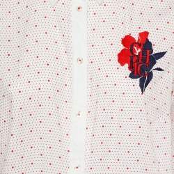 CH Carolina Herrera White & Red Polka Dot Printed Cotton Shirt L