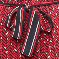 مملوكة مسبقًا CH Carolina Herrera Red Printed Chiffon Belted Maxi Dress XS