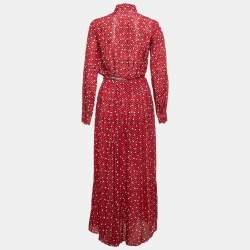 مملوكة مسبقًا CH Carolina Herrera Red Printed Chiffon Belted Maxi Dress XS