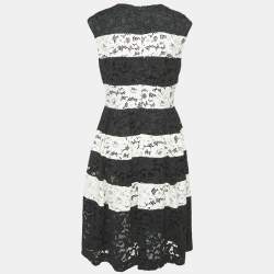 Carolina Herrera Black/White Corded Lace Sleeveless Short Dress M