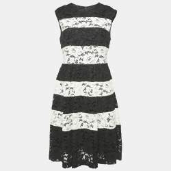 Carolina Herrera Black/White Corded Lace Sleeveless Short Dress M